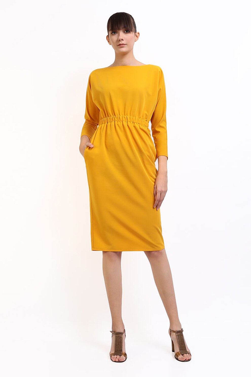 Couture de Marie, Rochie bodycon cu talie elastica, Galben sofran