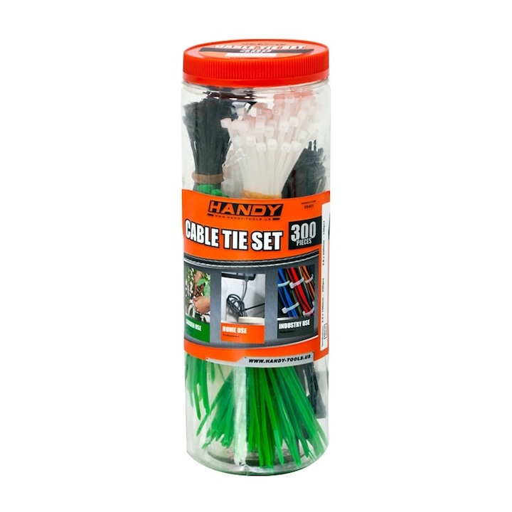 Set 300 coliere pentru cabluri, Handy, Nailon, Marimi diferite, Multicolor