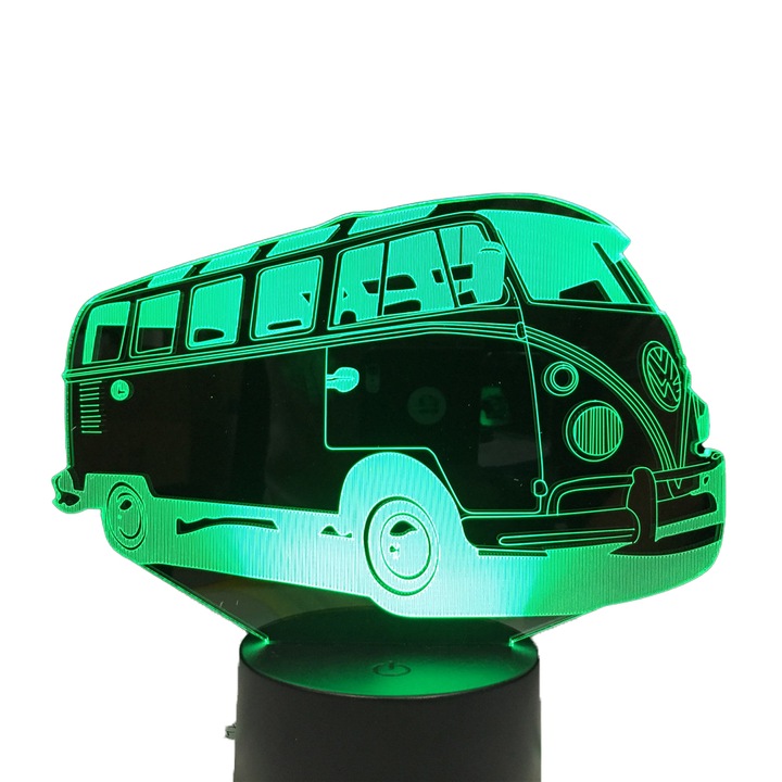 3D Led илюзионна лампа Ретро микробус Променяща цвета си нощна лампа