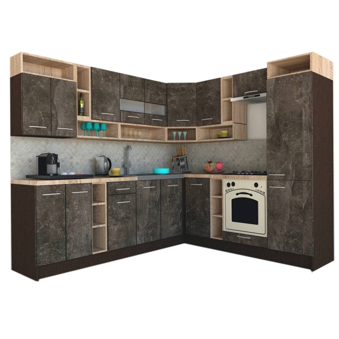 Set Bucatarie de Colt Genarom COSSY NEW DR 230-260, Wenge / Decor 4299