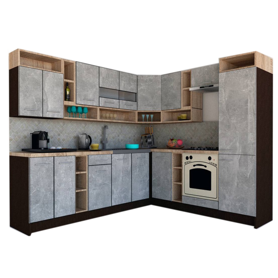 Set Bucatarie de Colt Genarom COSSY NEW DR 230-260, Wenge / Decor 4298