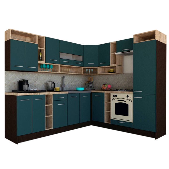 Set Bucatarie de Colt Genarom COSSY NEW DR 230-260, Wenge / Decor 0244