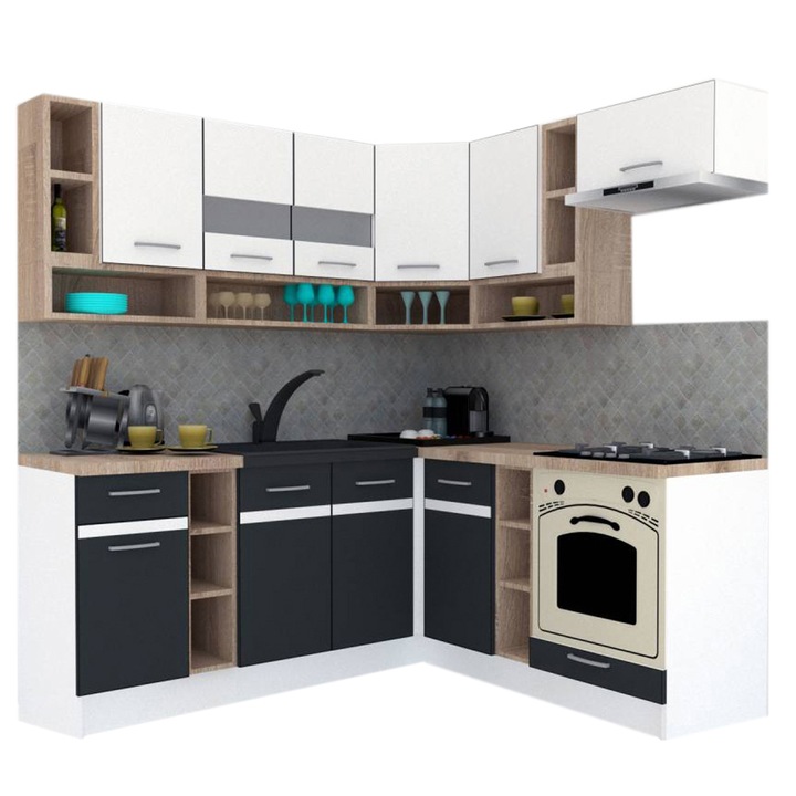 Set Bucatarie de Colt Genarom COSSY NEW DR 180-200, Alb / Gri