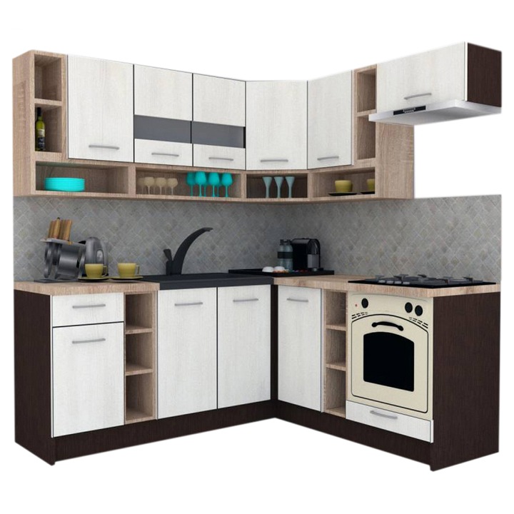 Set Bucatarie de Colt Genarom COSSY NEW DR 180-200, Wenge / Decor 8508