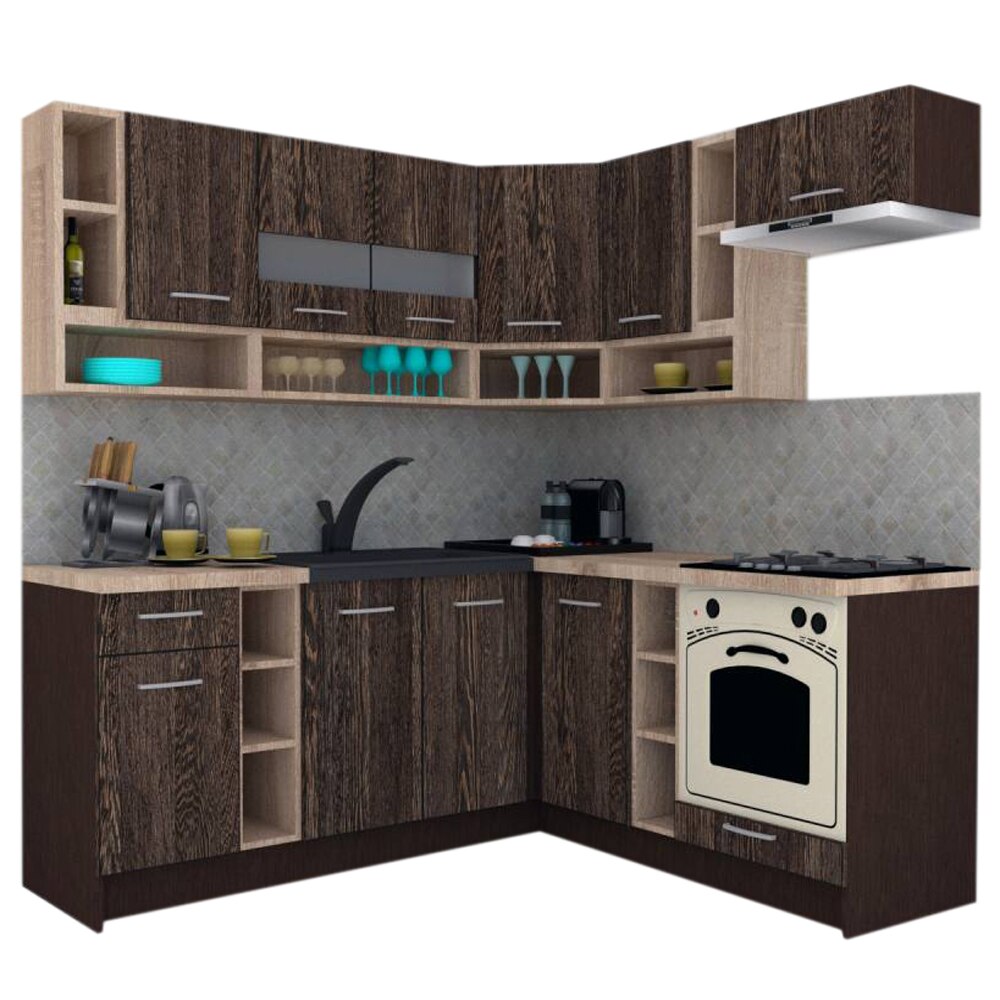 Set Bucatarie de Colt Genarom COSSY NEW DR 180-200, Wenge / Decor 7648