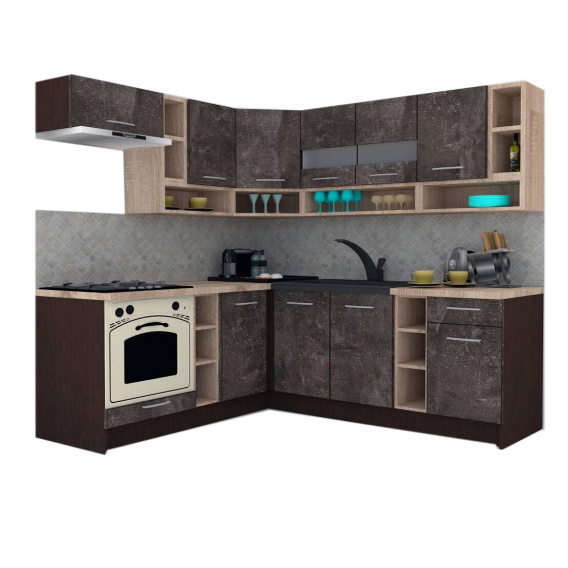 Set Bucatarie de Colt Genarom COSSY NEW ST 180-200, Wenge / Decor 4299