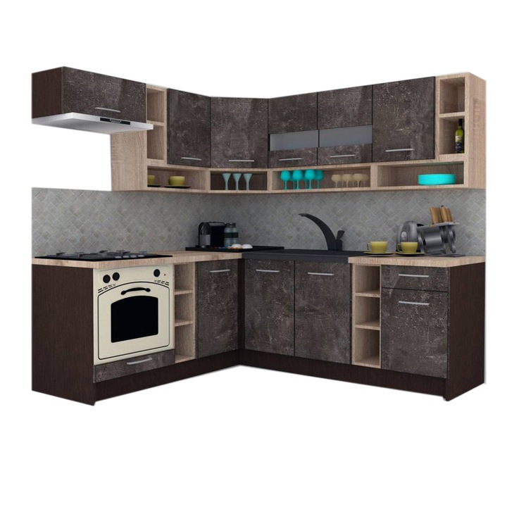 Set Bucatarie de Colt Genarom COSSY NEW ST 180-200, Wenge / Decor 4299