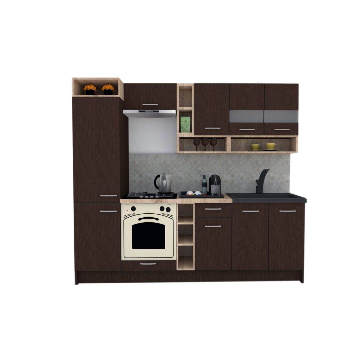 Set Bucatarie Genarom COSSY NEW 250 B1, Wenge / Decor 8548