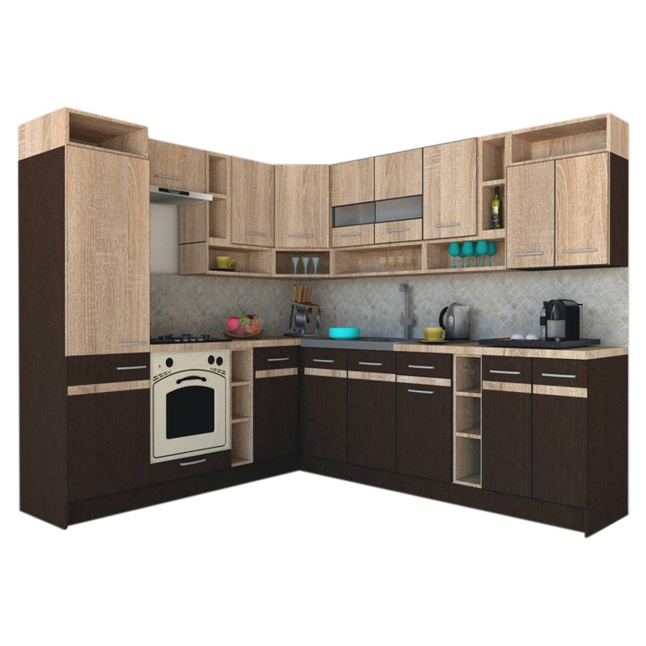 Set Bucatarie de Colt Genarom COSSY NEW ST 230-260, Wenge / Stejar Sonoma