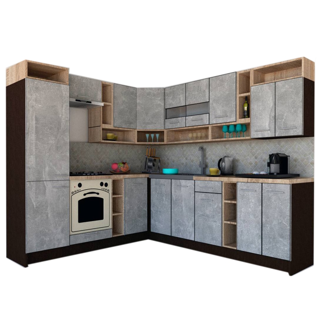 Set Bucatarie de Colt Genarom COSSY NEW ST 230-260, Wenge / Decor 4298