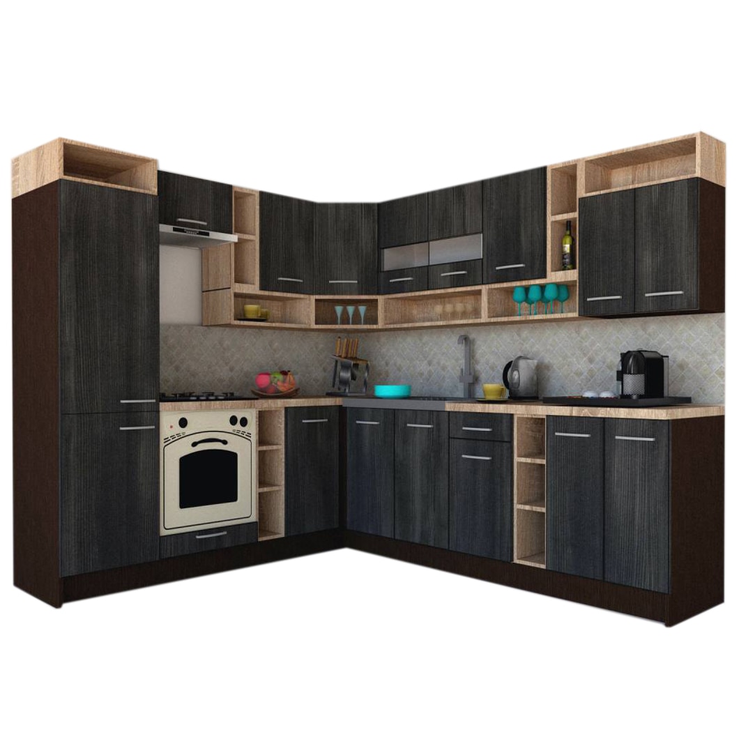 Set Bucatarie de Colt Genarom COSSY NEW ST 230-260, Wenge / Decor 8509