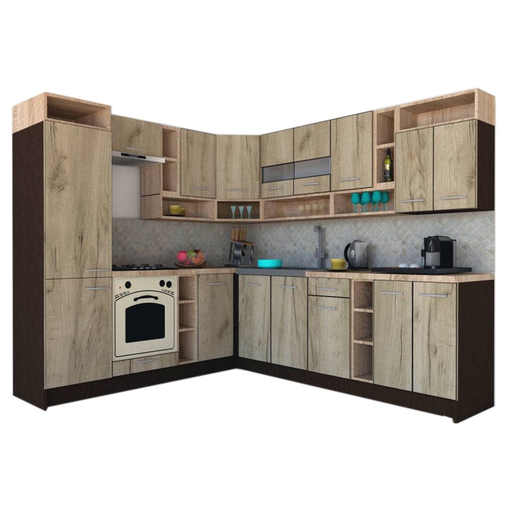 Set Bucatarie de Colt Genarom COSSY NEW ST 230-260, Wenge / Decor K002