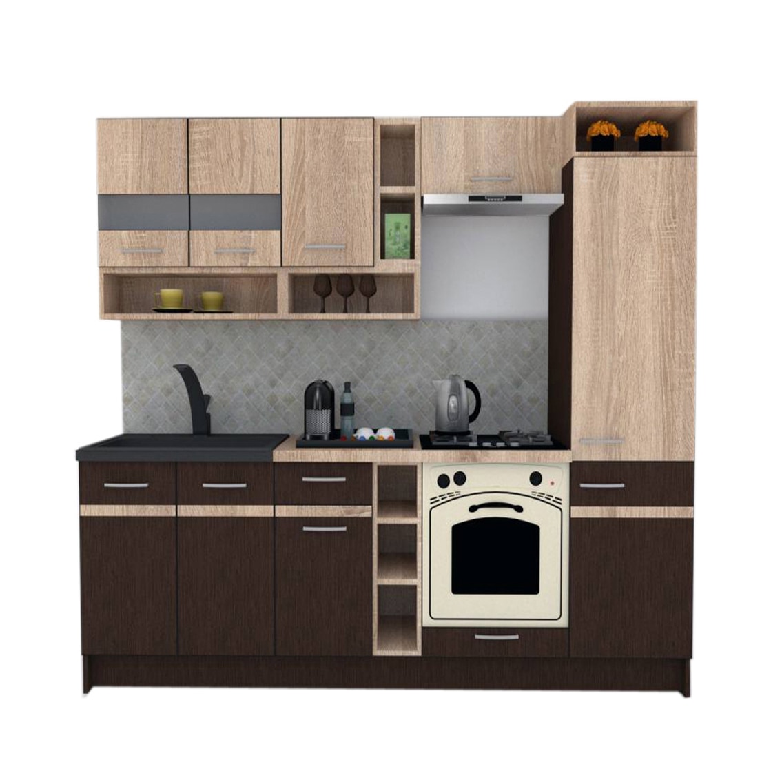 Set Bucatarie Genarom COSSY NEW 250 B2, Wenge / Stejar Sonoma