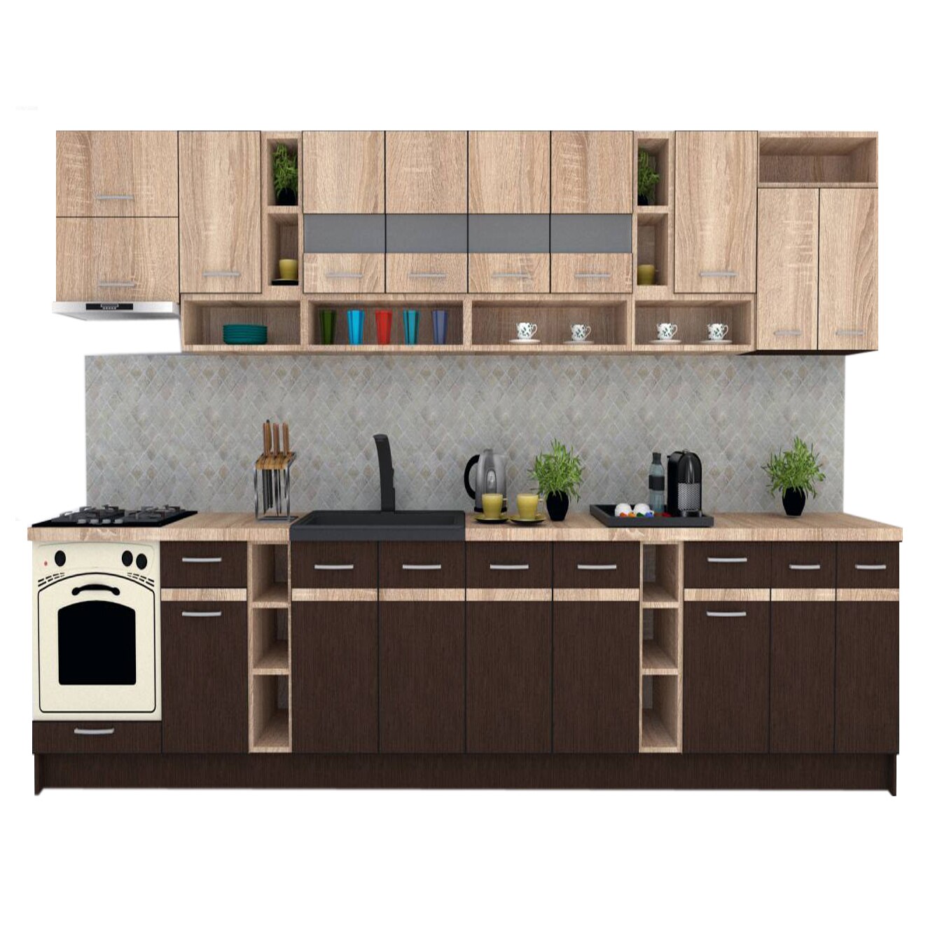 Set Bucatarie Genarom COSSY NEW 400, Wenge / Stejar Sonoma
