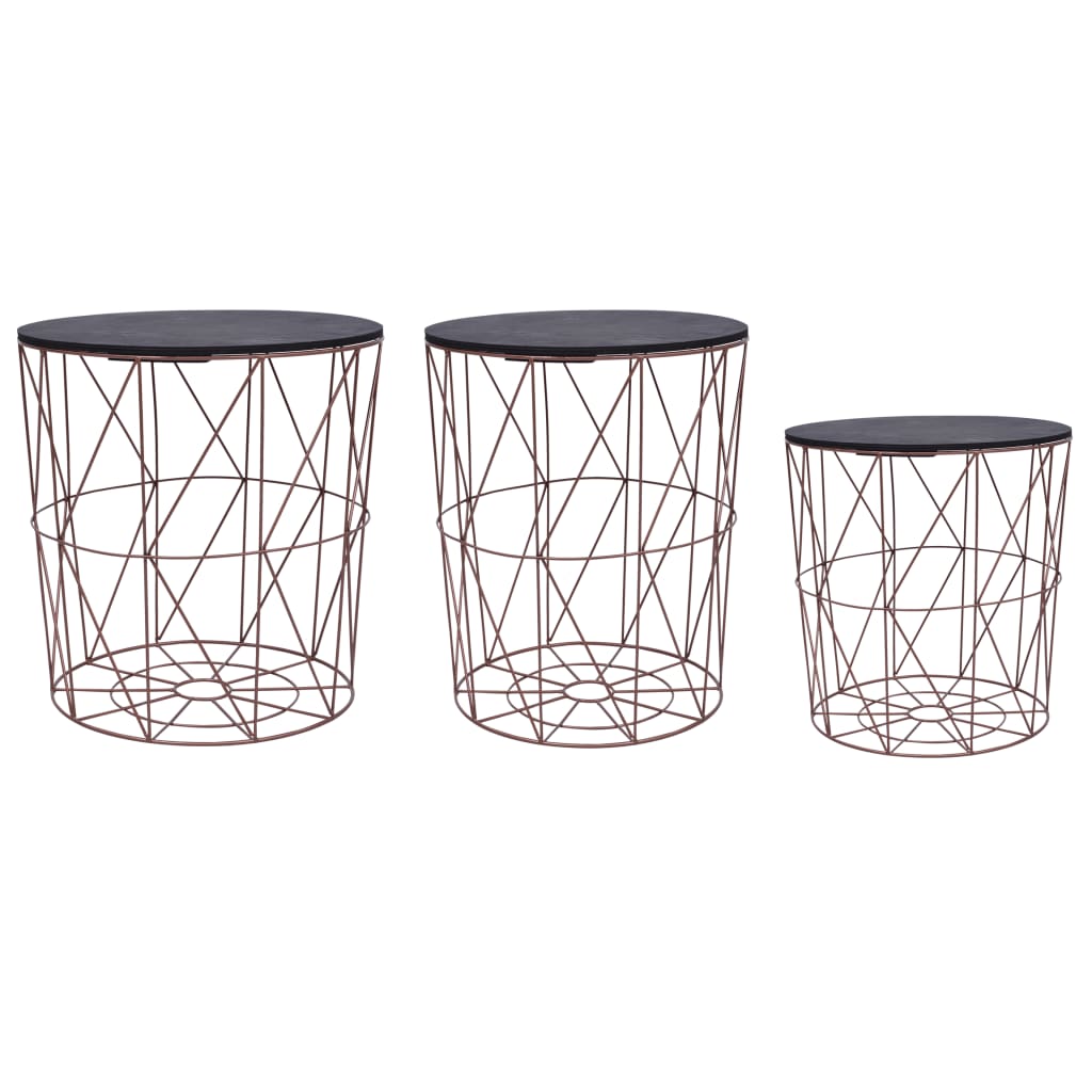 Set de 3 masute de cafea vidaXL, MDF/Metal, 39 x 40 cm, Maro