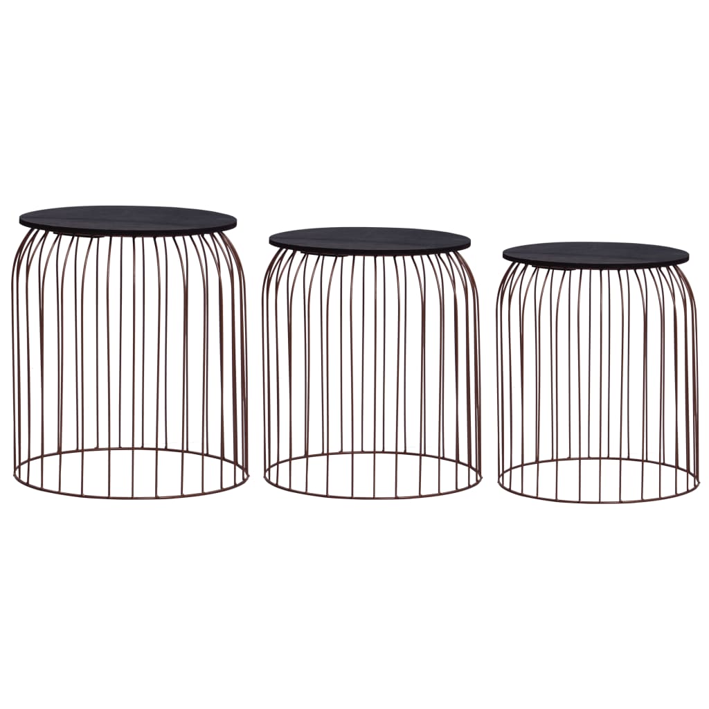 Set 3 masute de cafea vidaXL, Metal/MDF, 40 x 45 cm, Maro