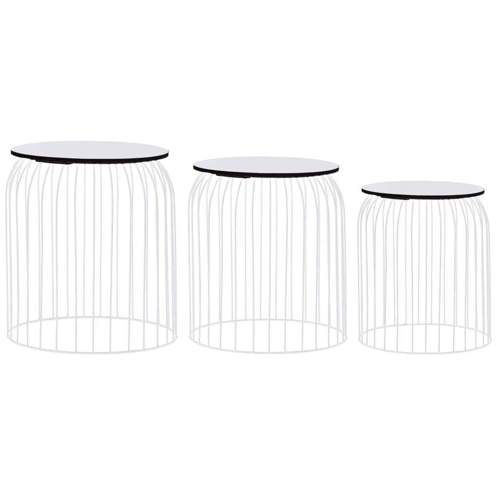 Set 3 masute de cafea vidaXL, Metal/MDF, 40 x 45 cm, Alb