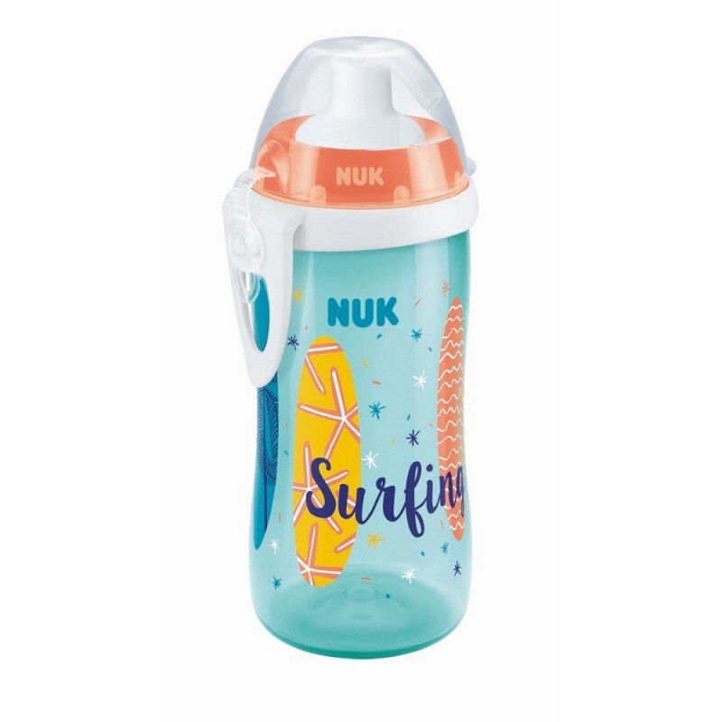 Cana cu pai Flexi Beach Edition Nuk, 300 ml, polipropilena, sistem anticurgere, 18 luni+, Roz
