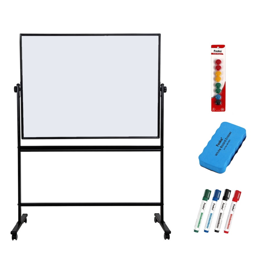 Pachet whiteboard mobil cu 2 fete 90X150 cm Deli Premium cu accesorii burete, magneti, markere