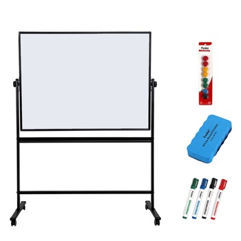 Pachet whiteboard mobil cu 2 fete 90X150 cm Deli Premium cu accesorii burete, magneti, markere Pachet whiteboard mobil cu 2 fete 90X150 cm Deli Premium cu accesorii burete, magneti, markere