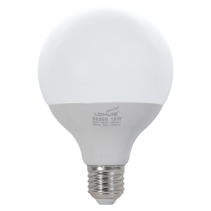 Bec LED LOHUIS, forma G95, E27, 15W, 30000 ore, lumina rece