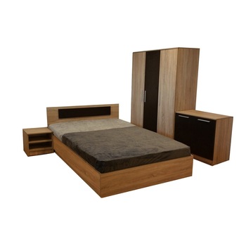Dormitor Sonoma, Stejar Bardolino si Wenge, Pat 140 cm