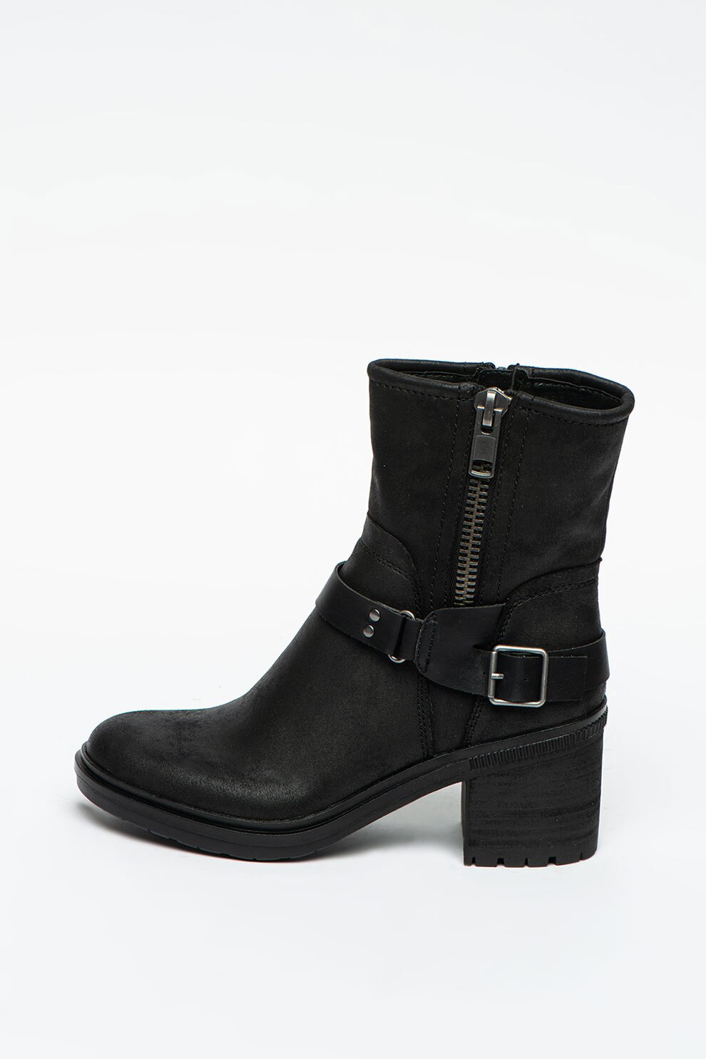 Bullboxer, Botine de piele ecologica cu toc masiv, Negru, 39