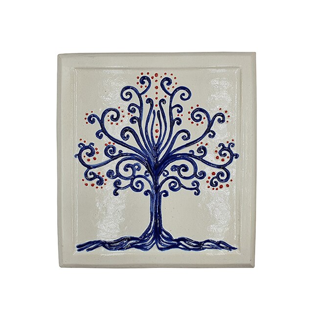 Placa decorativa din teracota, pictata, model Copacel, 22x24 cm