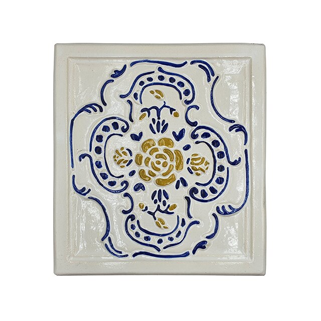 Placa decorativa din teracota, pictata, model Trandafir, 22x24 cm