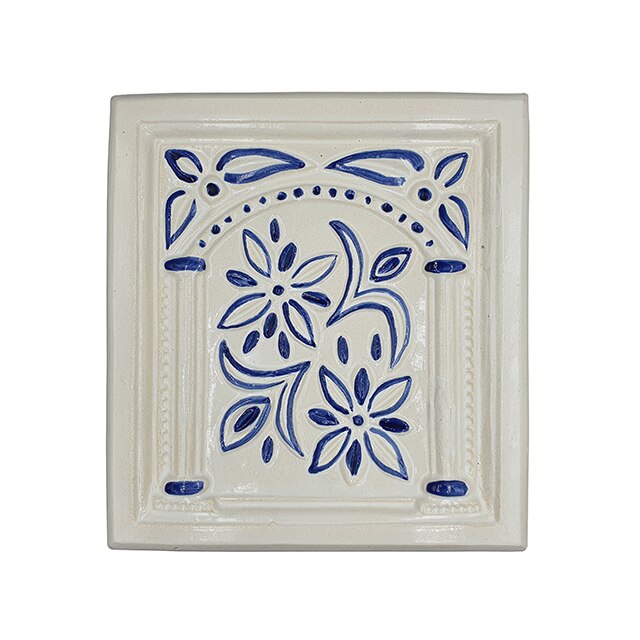 Placa decorativa din teracota, pictata, model Floare de Colt, 22x24 cm