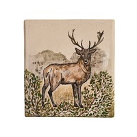 Placa decorativa din teracota, pictata, model Cerb, 22x24 cm