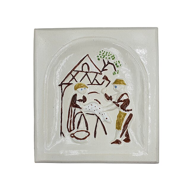 Placa decorativa din teracota, pictata, model, Anotimp Primavara, 22x24