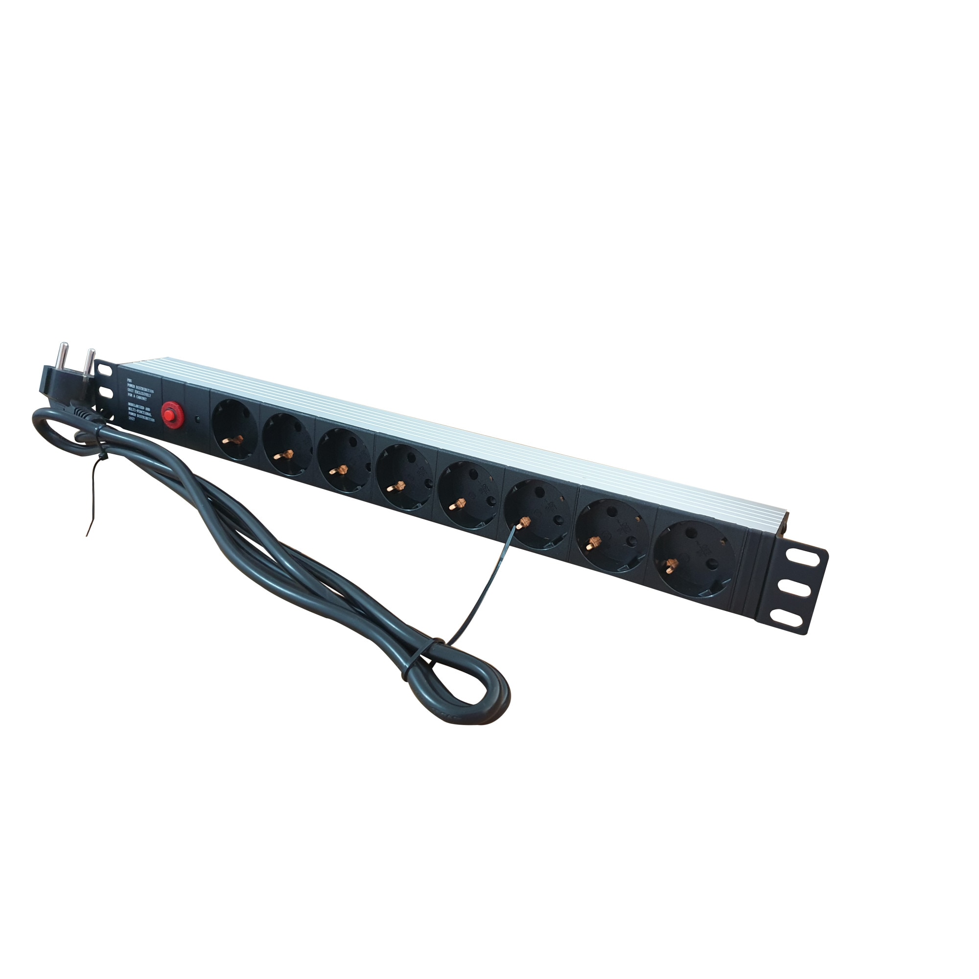 Bara alimentare profesionala PDU rack 19'' din aluminiu LanKATT, cu 8 prize SCHUKO, siguranta 16A si alimentare prin conector Schuko