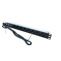Bara alimentare profesionala PDU rack 19'' din aluminiu LanKATT, cu 8 prize SCHUKO, siguranta 16A si alimentare prin conector Schuko