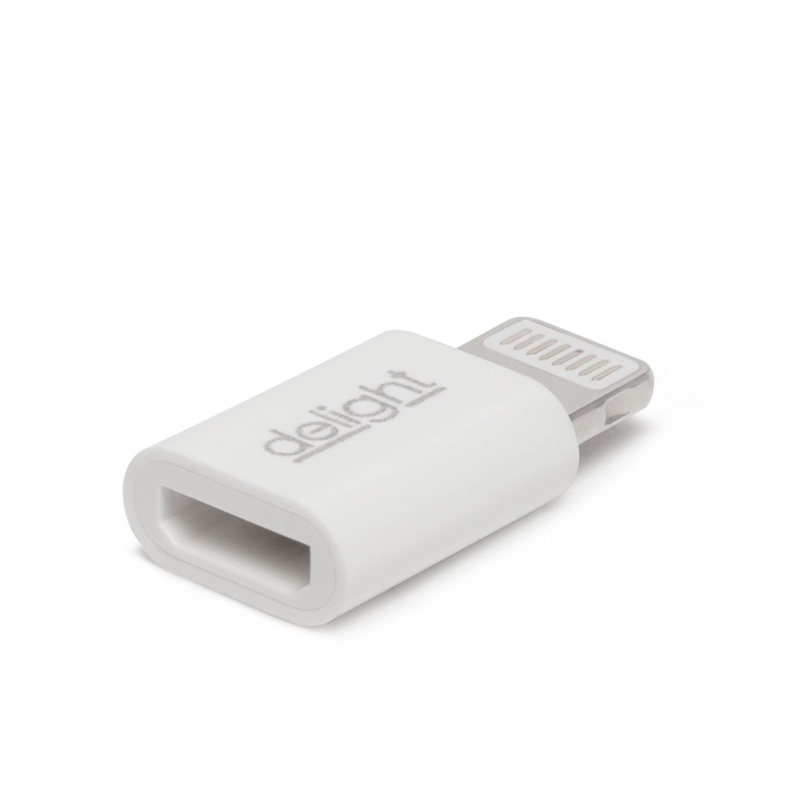 Adaptor iPhone Lightning MicroUSB, Delight, 18 x 8 mm, Alb
