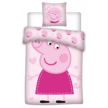 Lenjerie patut, Peppa Pig, roz, 100 x135 cm cearceaf pilota, 40 x 60 cm fata perna, 100% bumbac Lenjerie patut, Peppa Pig, roz, 100 x135 cm cearceaf pilota, 40 x 60 cm fata perna, 100% bumbac