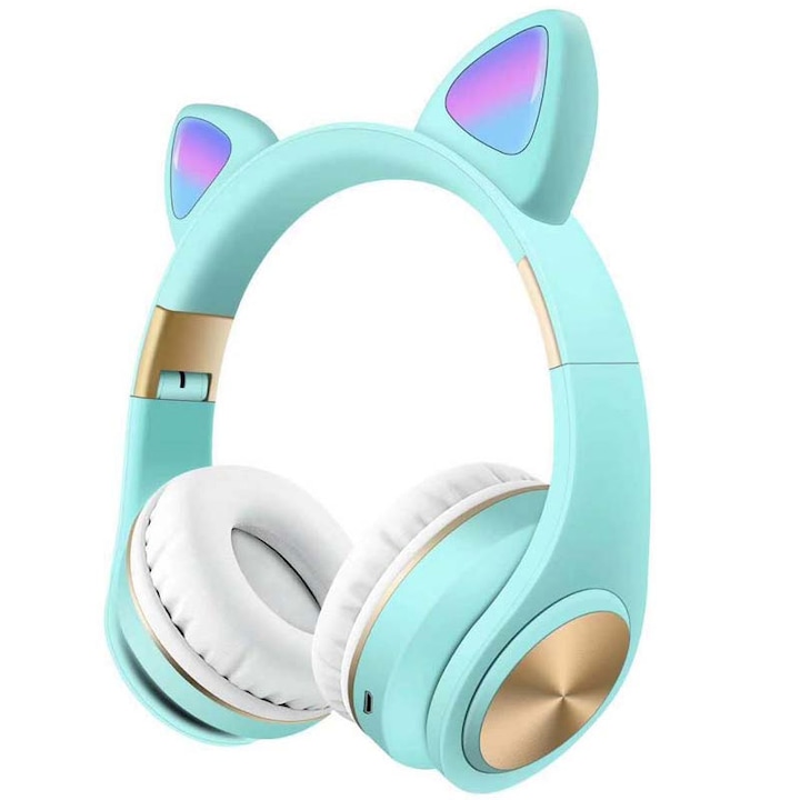 Vezeték nélküli audio fejhallgató, Macskafül, M1, LED világítás, Bluetooth 5.0, Sztereó, HiFi Blue