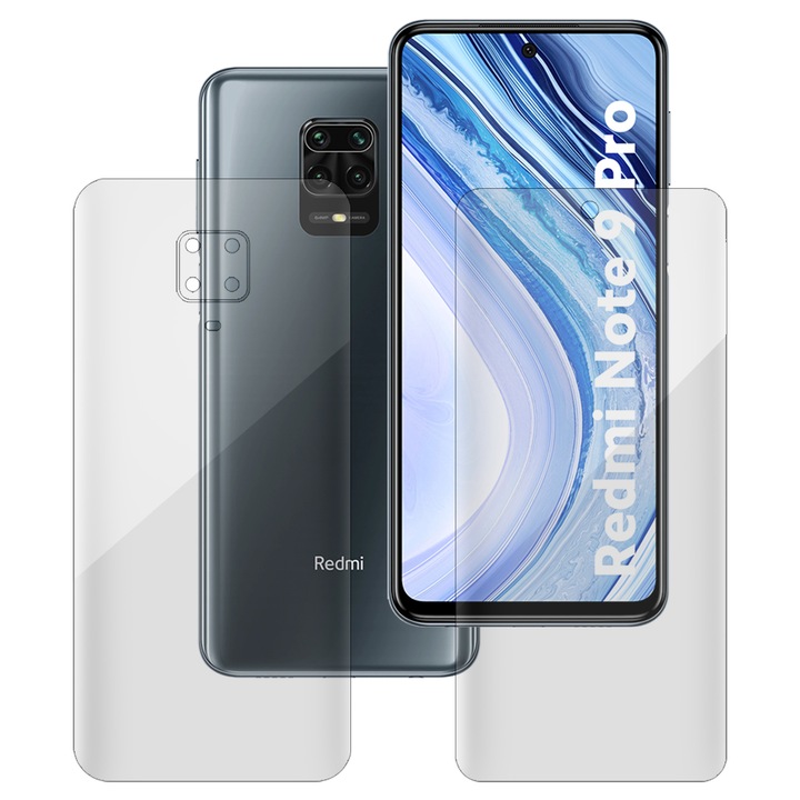 Set folii silicon pentru Xiaomi Redmi Note 9 Pro, SILKASE, Gel TPU, antibacterian, regenerabila