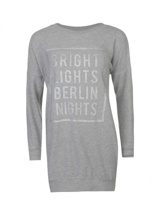 Rochie de bumbac pentru femei, Golddigga, Imprimeu cu text, Maneca lunga, Gri, XL