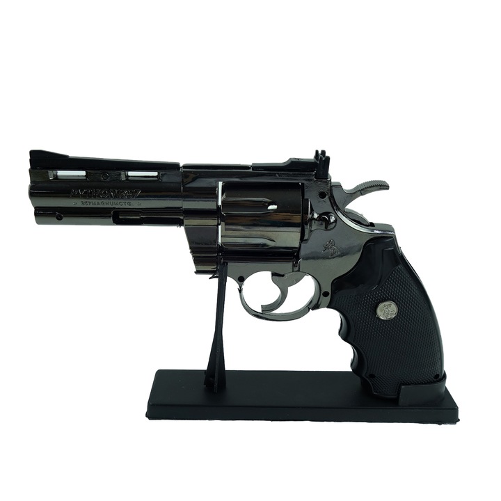 Bricheta model Revolver, Python 357, cu suport inclus, 20 de centimetri, argintiu/negru