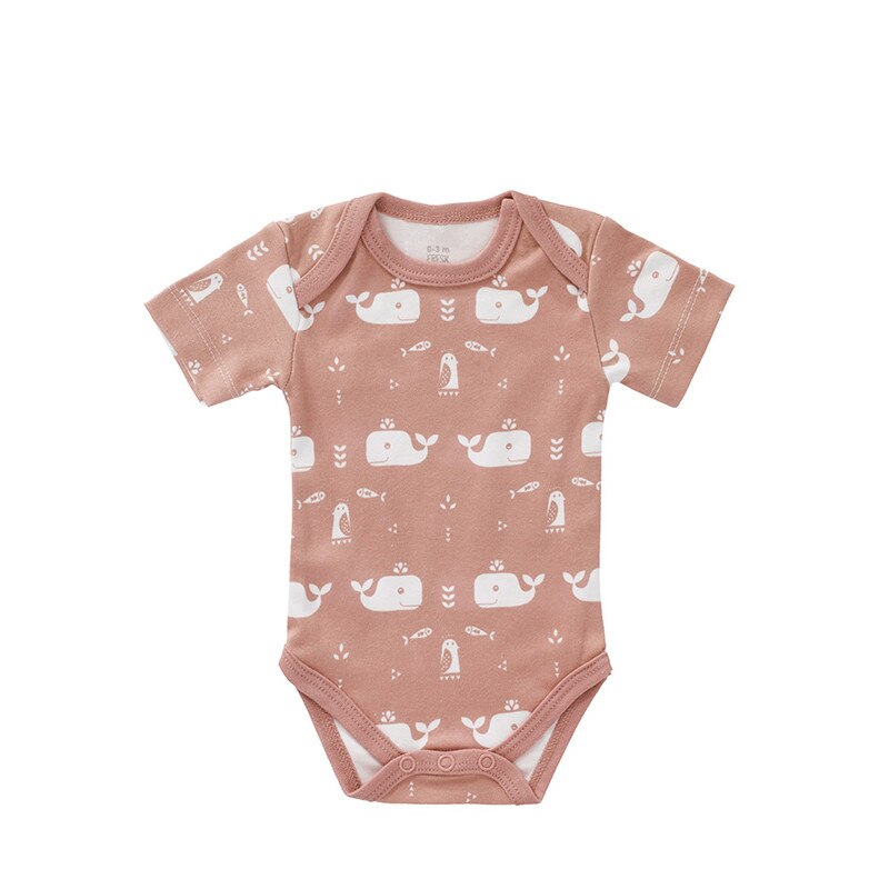 Body maneca scurta, din bumbac organic, Fresk, model Whale rose