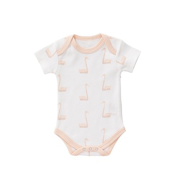 Body maneca scurta, din bumbac organic, Fresk, model Swan peach Body maneca scurta, din bumbac organic, Fresk, model Swan peach