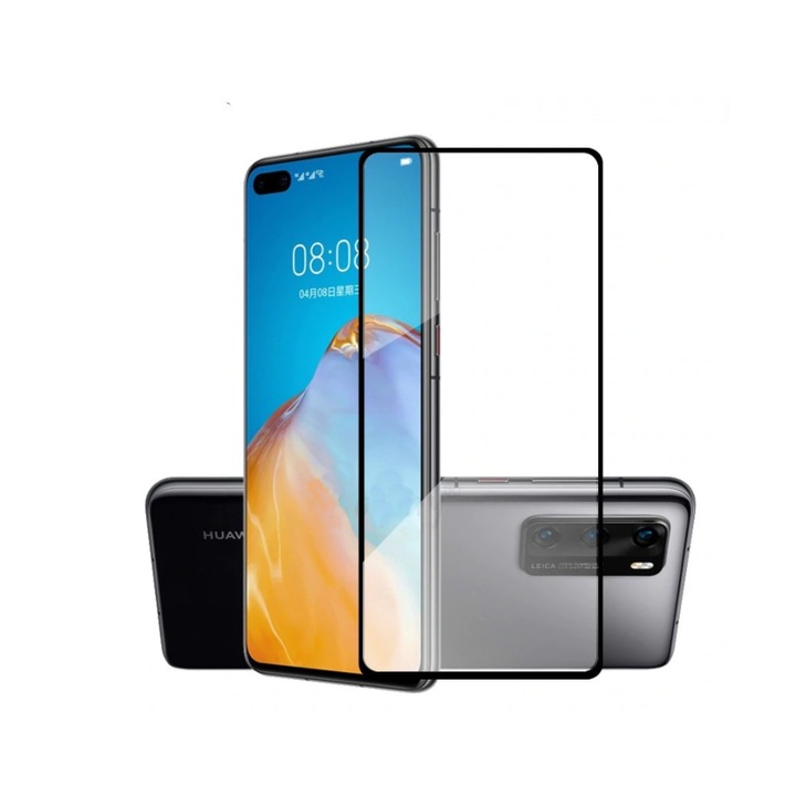 Protector inovator din sticla 9D pentru Huawei P40, sticla securizata, acoperire completa si legare, negru