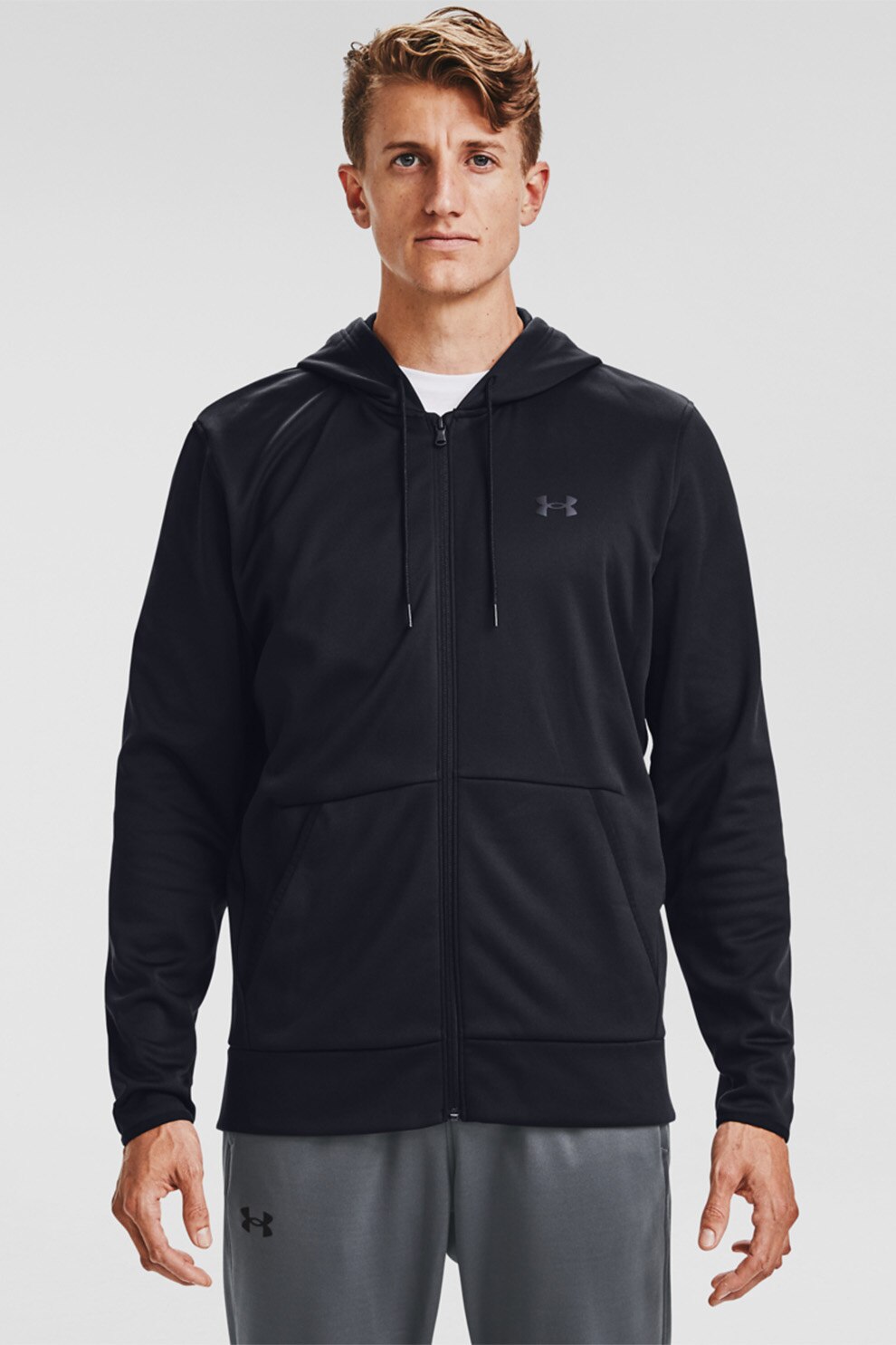 Under Armour, Hanorac lejer cu fermoar, pentru fitness Fleece FZ, Negru