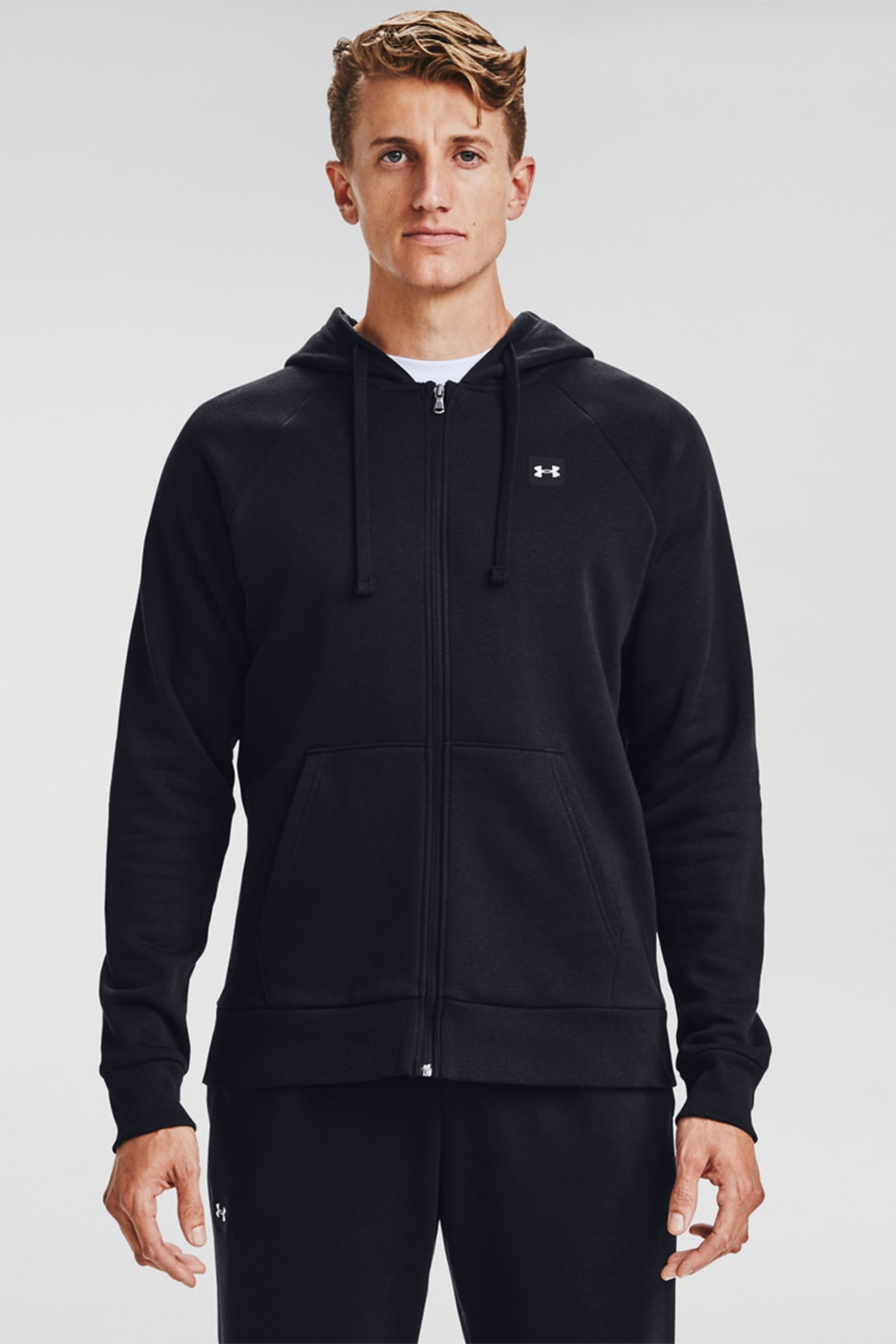 Under Armour, Hanorac cu buzunare laterale si snur de ajustare pentru fitness Rival, Negru