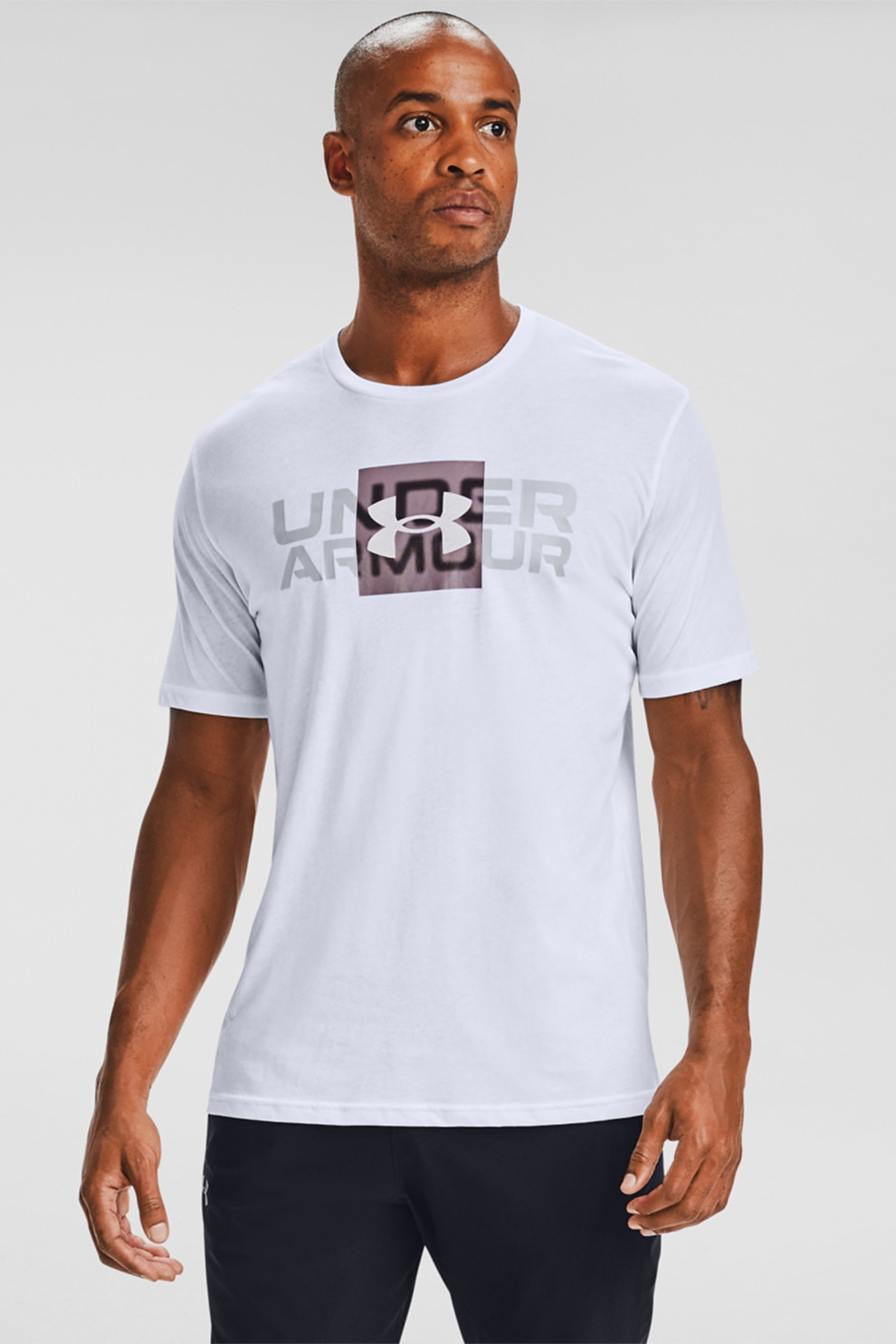Under Armour, Tricou cu logo, pentru fitness Box Wordmark, Alb