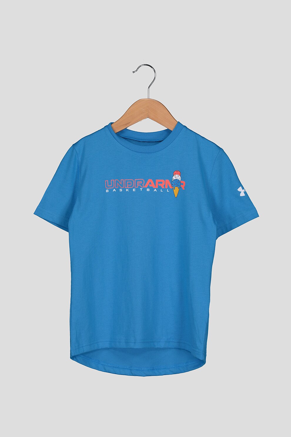 Under Armour, Tricou cu imprimeu logo, pentru baschet, Albastru
