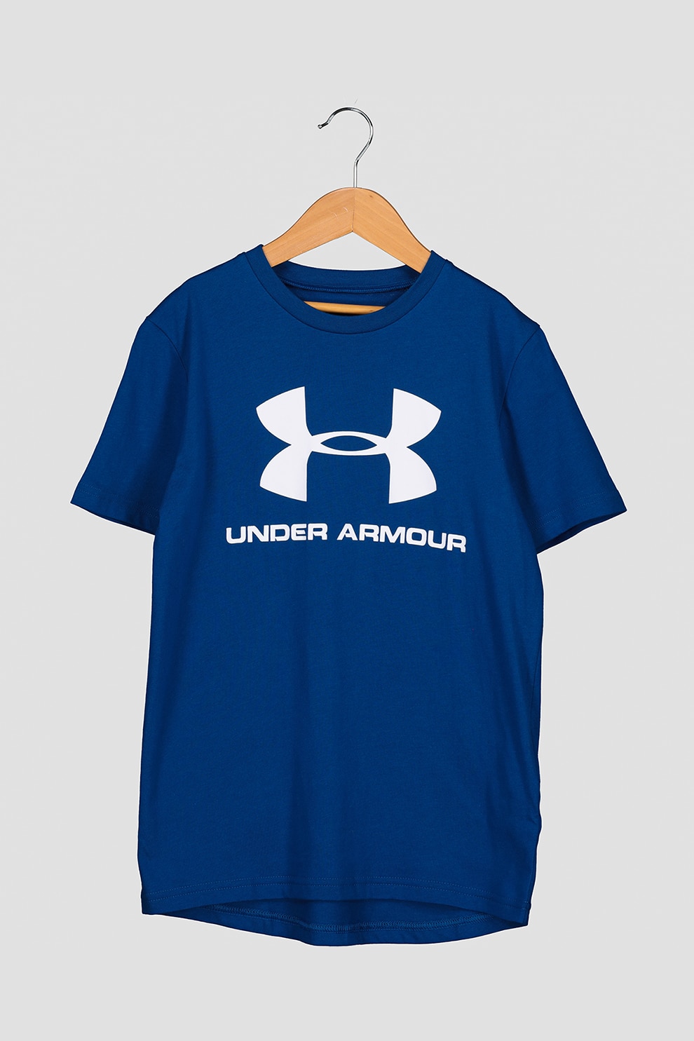 Under Armour, Tricou lejer cu imprimeu logo pentru fitness, Albastru, 122-127 CM