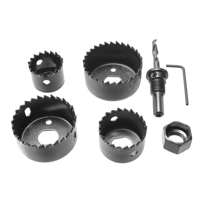 Комплект Боркорони за Дърво Premium, 4 Броя Боркорони, 1 Брой Шестограм, 1 Брой Център за Боркорони