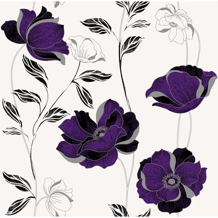 Tapéta DEGRETS 1274 Papír, Essays fehér-lila, Méret: 0.53m x 10.05m = 5.3 m2